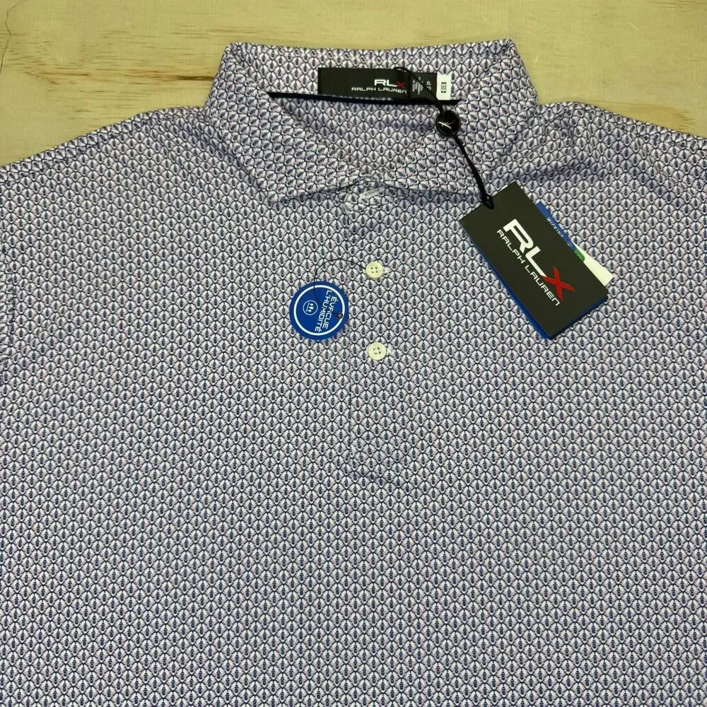 NEW RLX Ralph Lauren Golf Purple Navy Bee Print Performance Polo Shirt XL - Picture 4 of 14